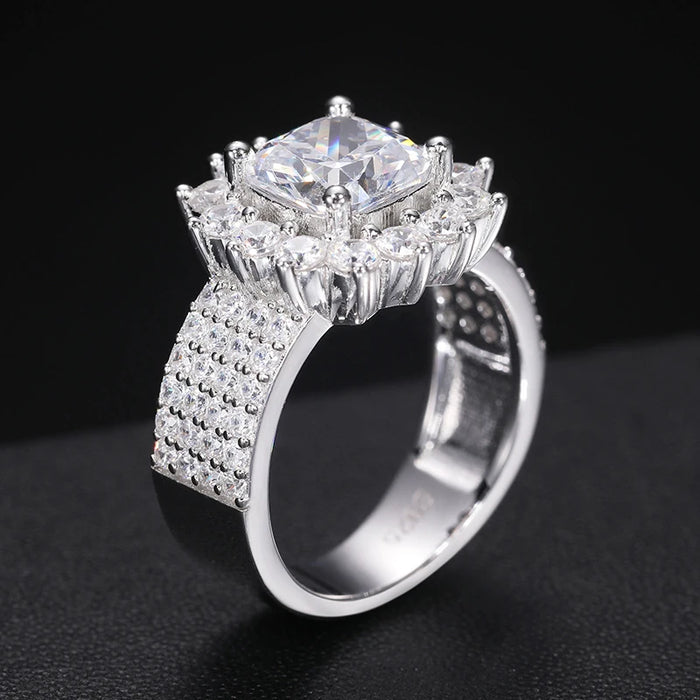 S925 Moissanite Flower Halo Pave Band Ring - Different Drips