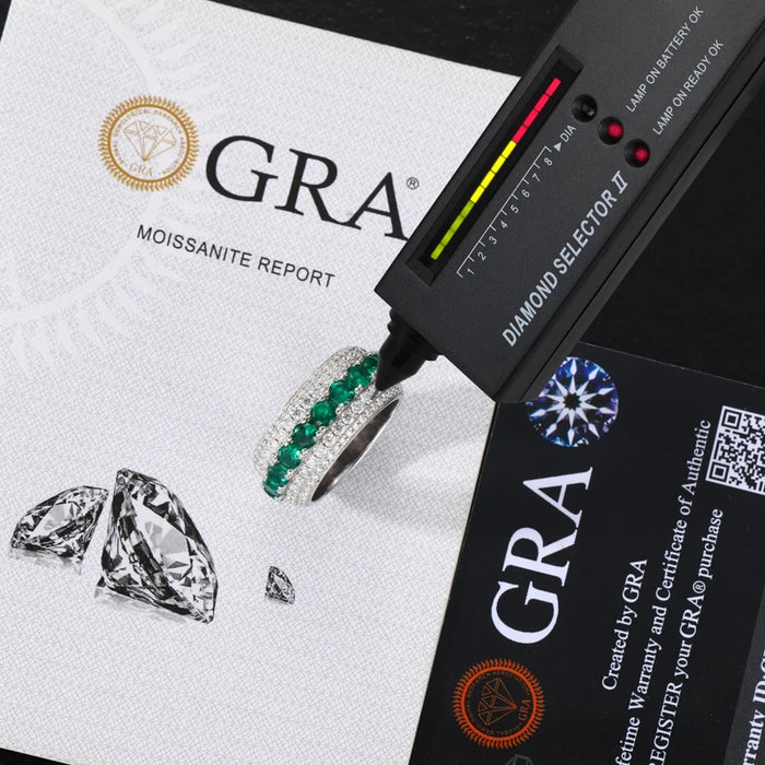 Created Emerald & D Color Moissanite Eternity Band - Different Drips