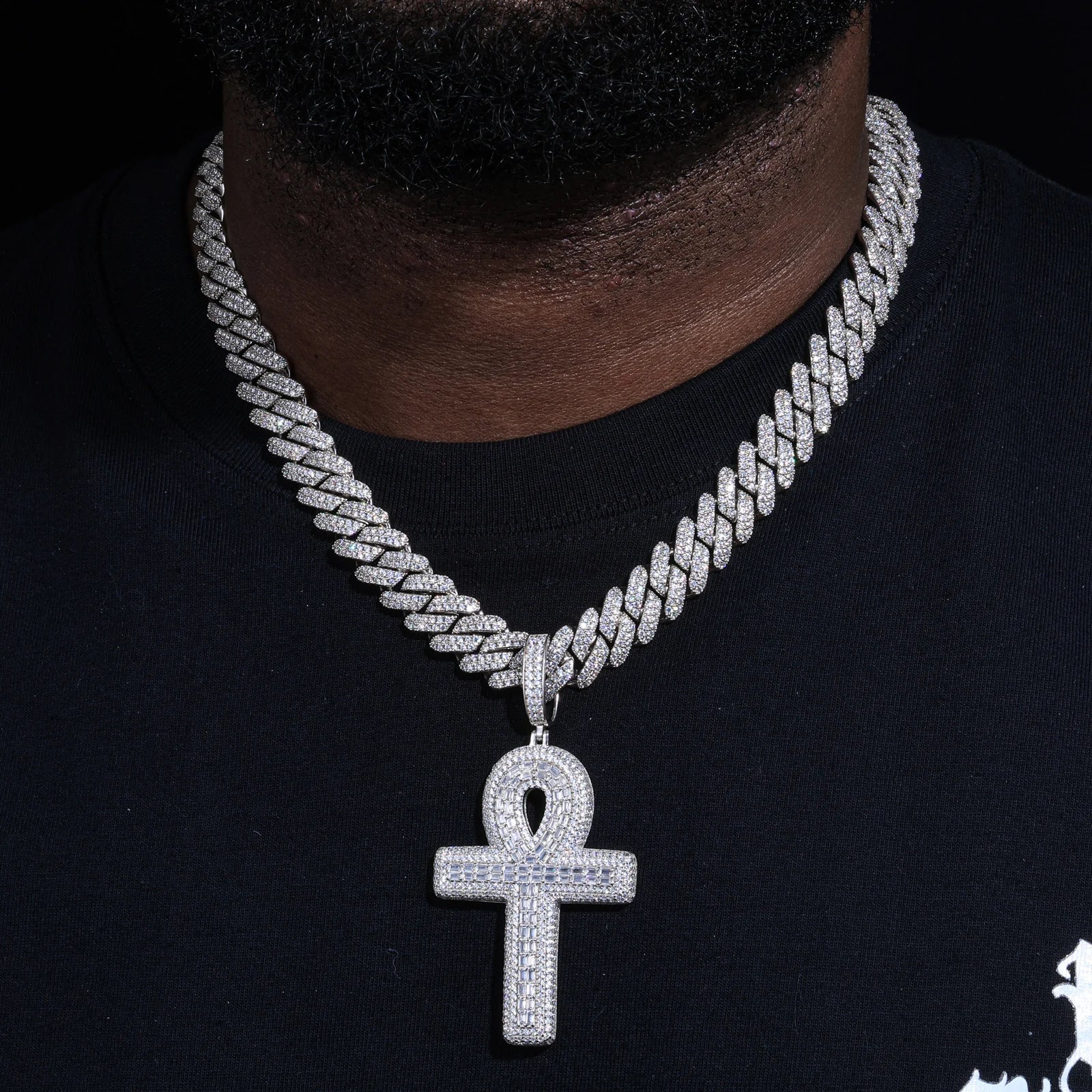 S925 Baguette Moissanite Ankh Pendant - Different Drips