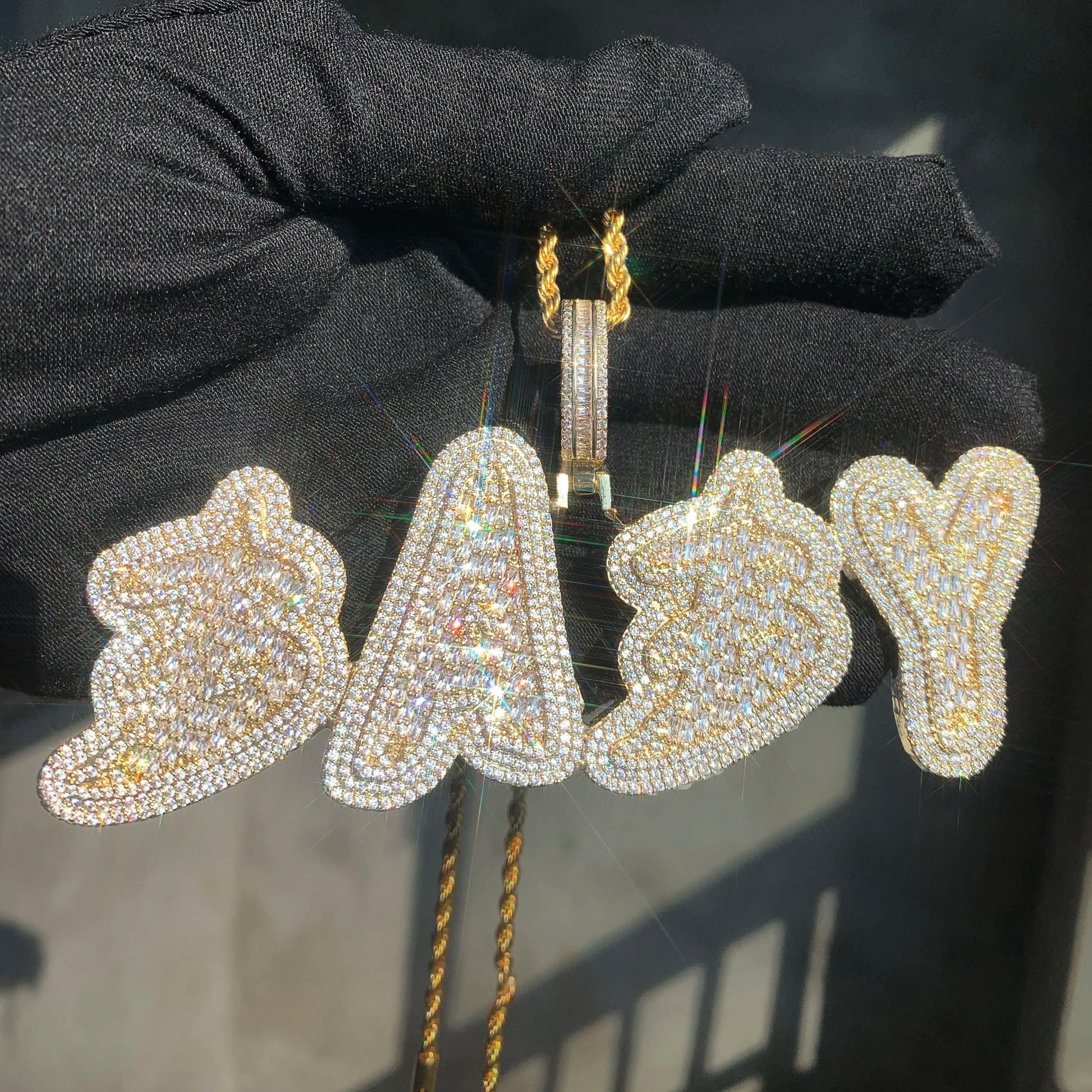 Iced Out Baguette Bubble Letter Custom Name Pendant - Different Drips