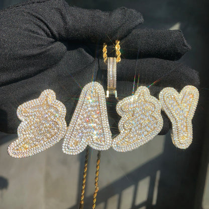 Iced Out Baguette Bubble Letter Custom Name Pendant - Different Drips