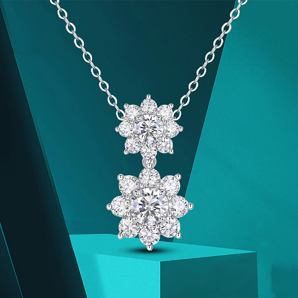 Women's S925 Moissanite Diamond Double Flower Pendant