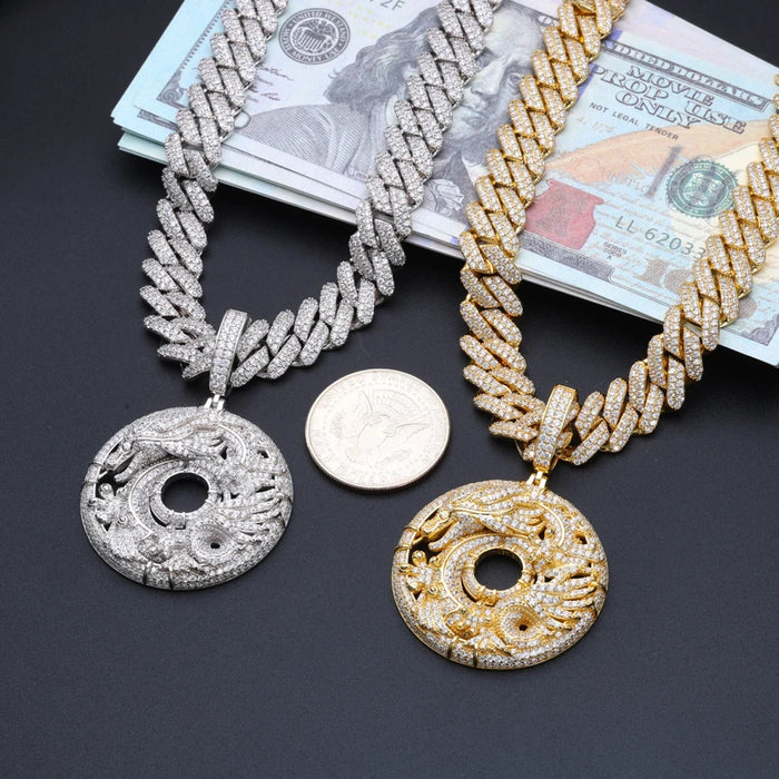 S925 Moissanite Dragon & Phoenix Medallion - Different Drips