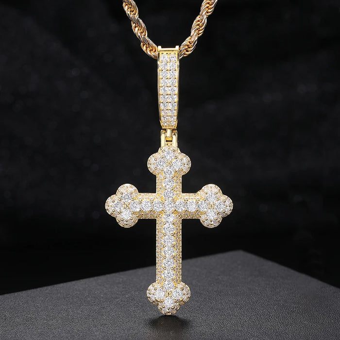 S925 Moissanite Round-Tipped Cross Pendant - Different Drips