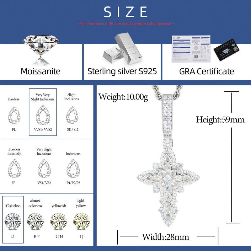 S925 Moissanite Royal Floral Cross Pendant - Different Drips