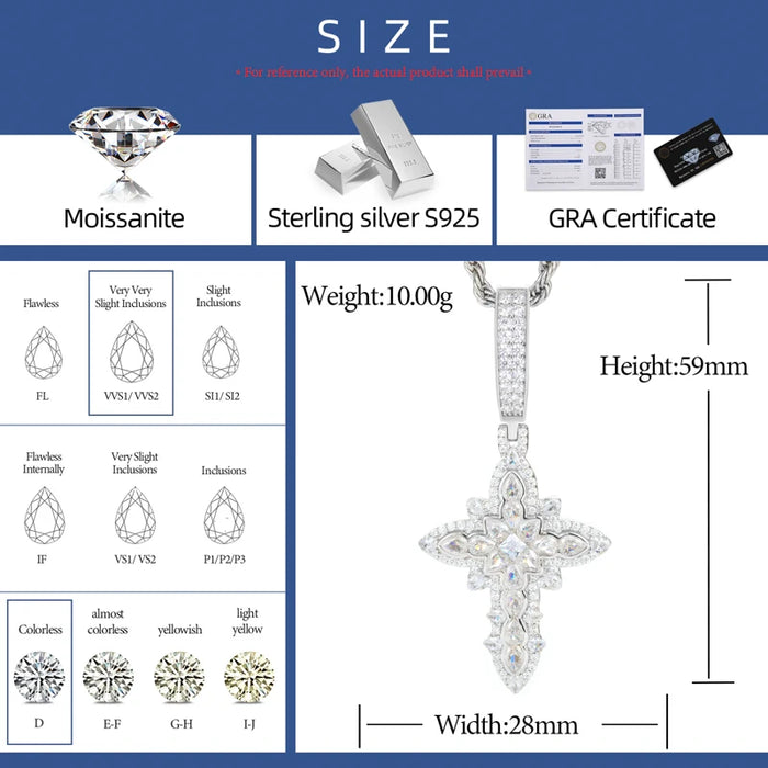 S925 Moissanite Royal Floral Cross Pendant - Different Drips