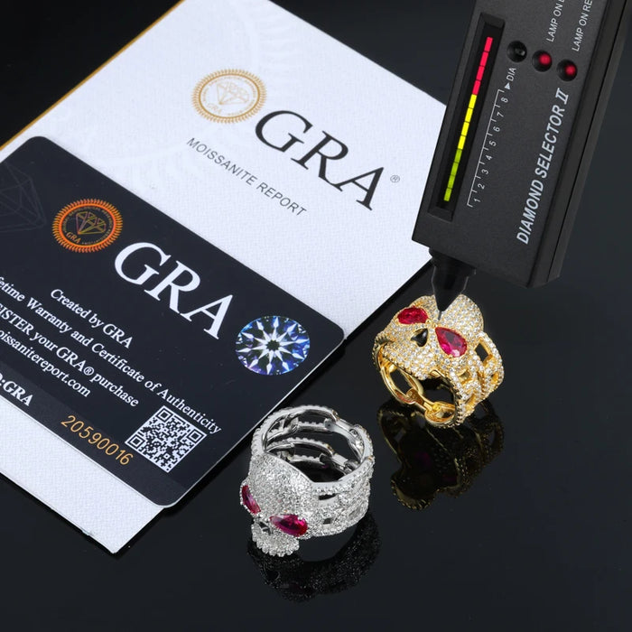 S925 Moissanite Diamond / Ruby Skull Cuban Ring - Different Drips