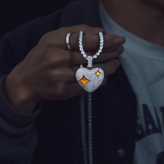 Heart pendant in gold plated sterling silver fully set with moissanite stones