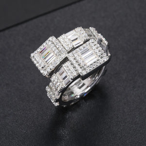 S925 Baguette Moissanite Overlapping Ring - Different Drips