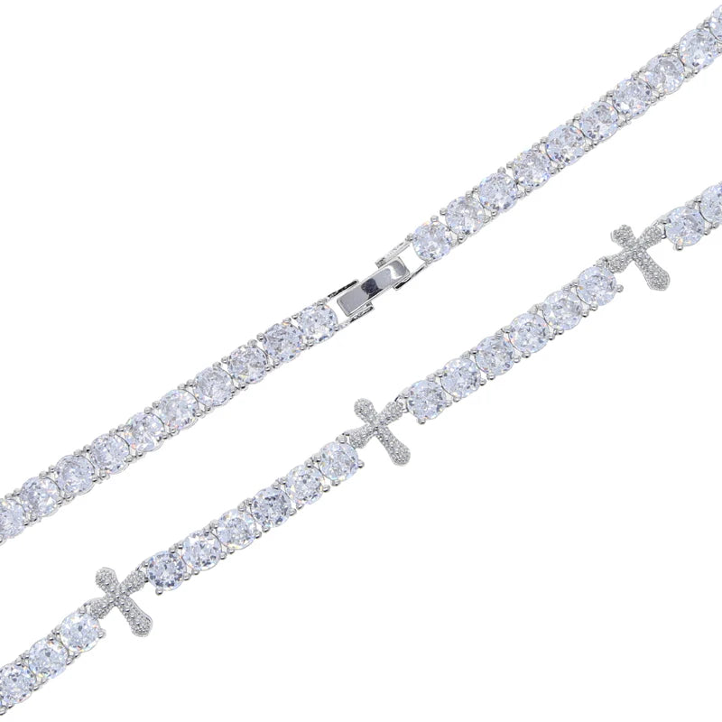 4mm Cross Stationed Tennis Chain - Different Drips