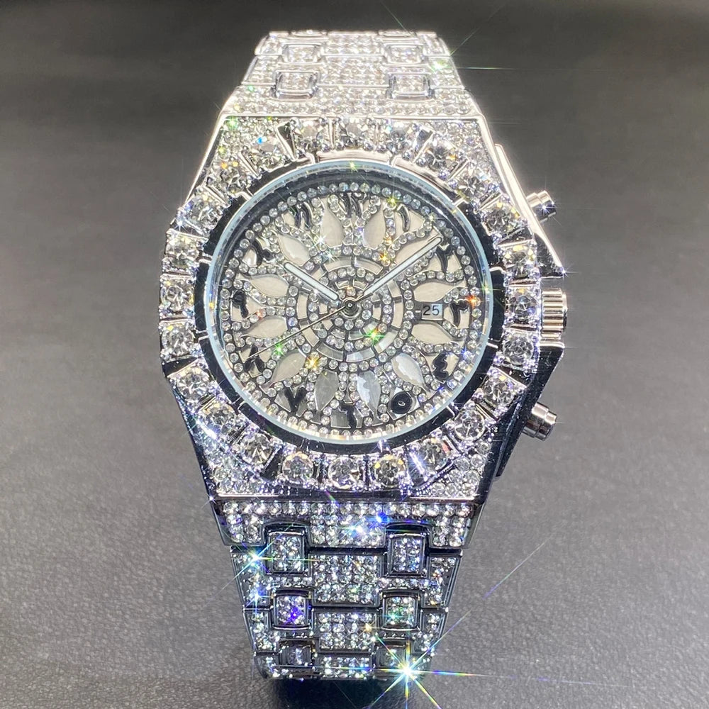 Fully Iced Green Arabic Numeral Watch - Different Drips