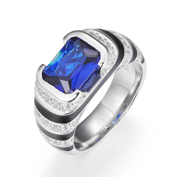 S925 Moissanite Blue Emerald Cut Ring - Different Drips