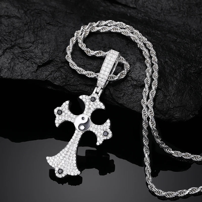 S925 Moissanite Tai Chi Ying Yang Cross Pendant - Different Drips