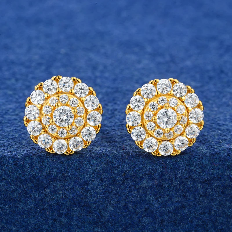 Moissanite Round Cluster Halo Stud Earrings - Different Drips