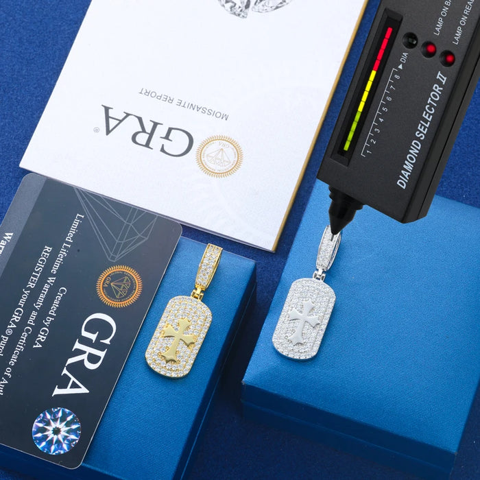 S925 Moissanite Cross Dog Tag Pendant - Different Drips