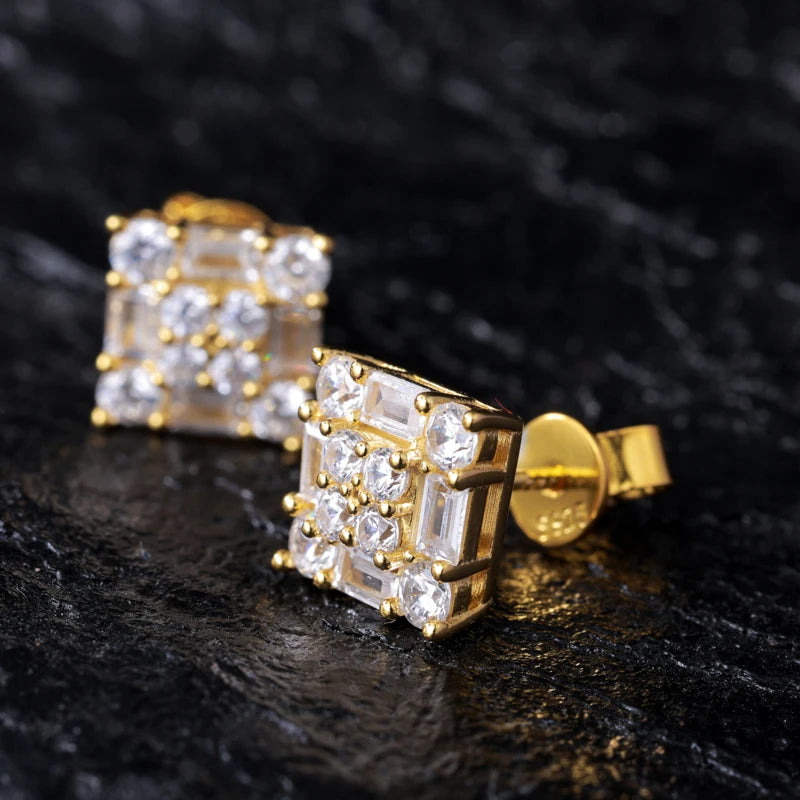 S925 Moissanite Diamond Square Clustered Earrings - Different Drips