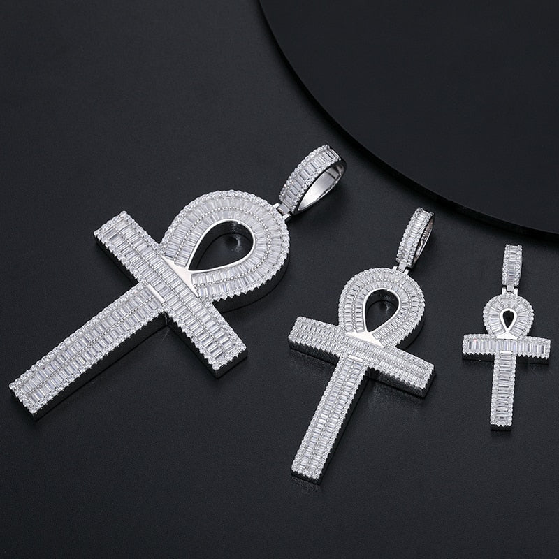 S925 Moissanite Baguette Ankh Cross Pendant - Different Drips