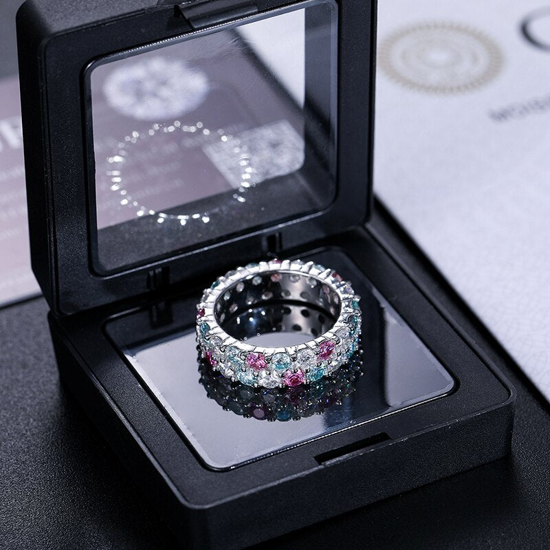 S925 2 Row Multi-Color Moissanite Eternity Ring - Different Drips