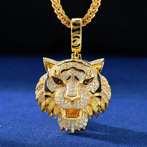 Moissanite Iced Tiger Head Pendant - Different Drips