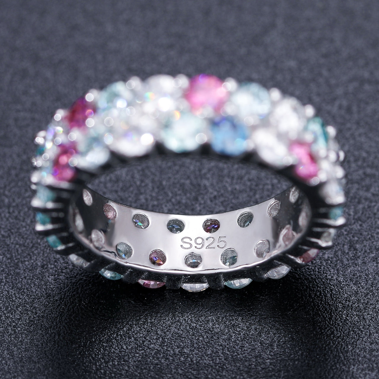 S925 2 Row Multi-Color Moissanite Eternity Ring - Different Drips