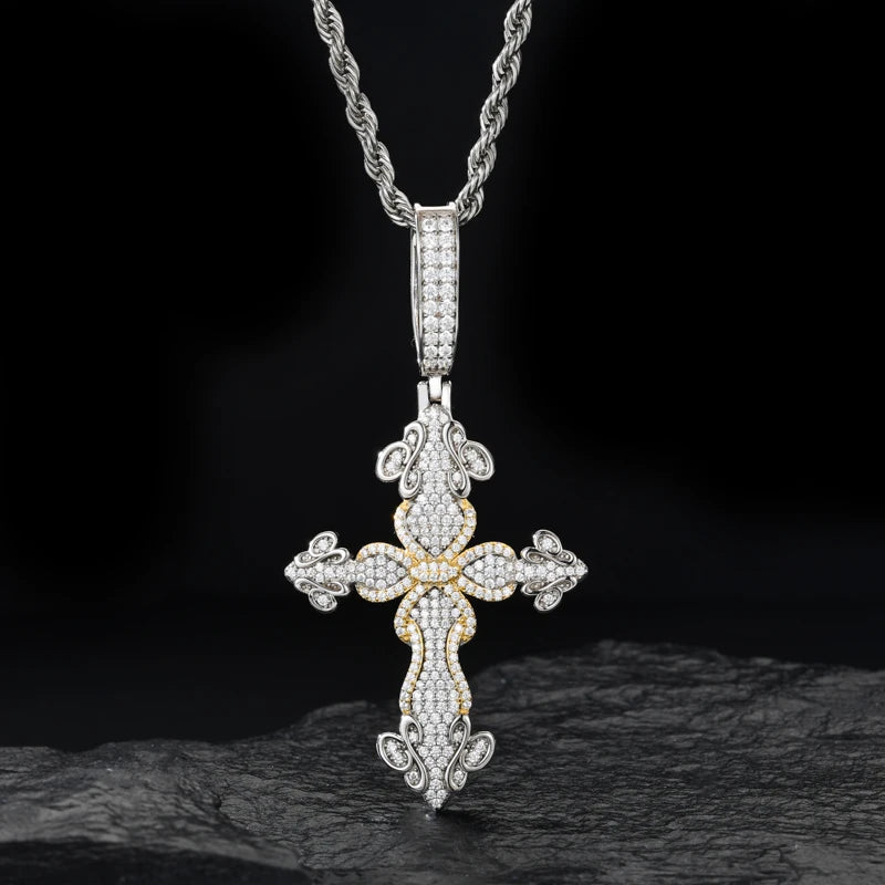 S925 Moissanite Diamond Clover Cross Pendant - Different Drips