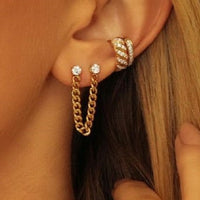 Thumbnail for S925 Women's Double Pierced Cuban Stud Earrings - Different Drips