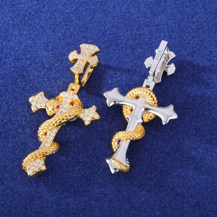 S925 Moissanite Diamond Cross & Snake Pendant - Different Drips