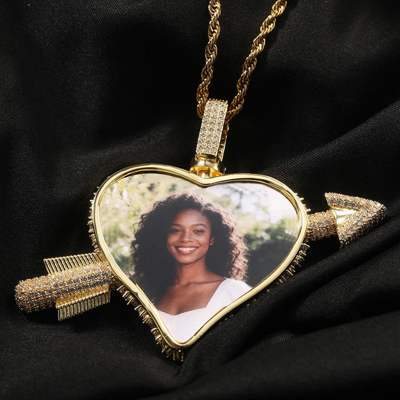 Iced Cupid Arrow Heart Pendant