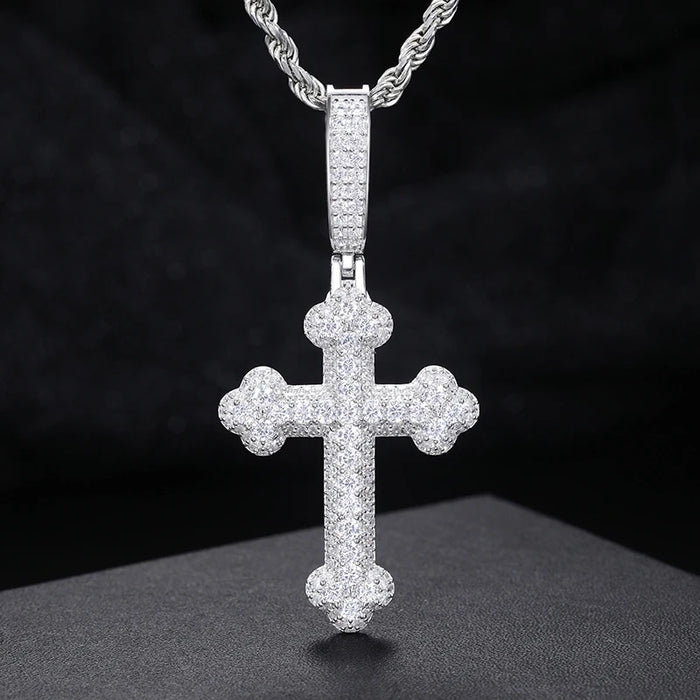 S925 Moissanite Round-Tipped Cross Pendant - Different Drips
