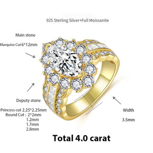 Women's S925 Moissanite Diamond Baguette Marquise Cut Ring - Different Drips