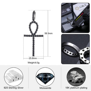 S925 Black Moissanite Ankh Cross Pendant - Different Drips