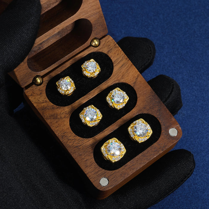 S925 Moissanite Diamond Cushion Halo Stud Earrings - Different Drips