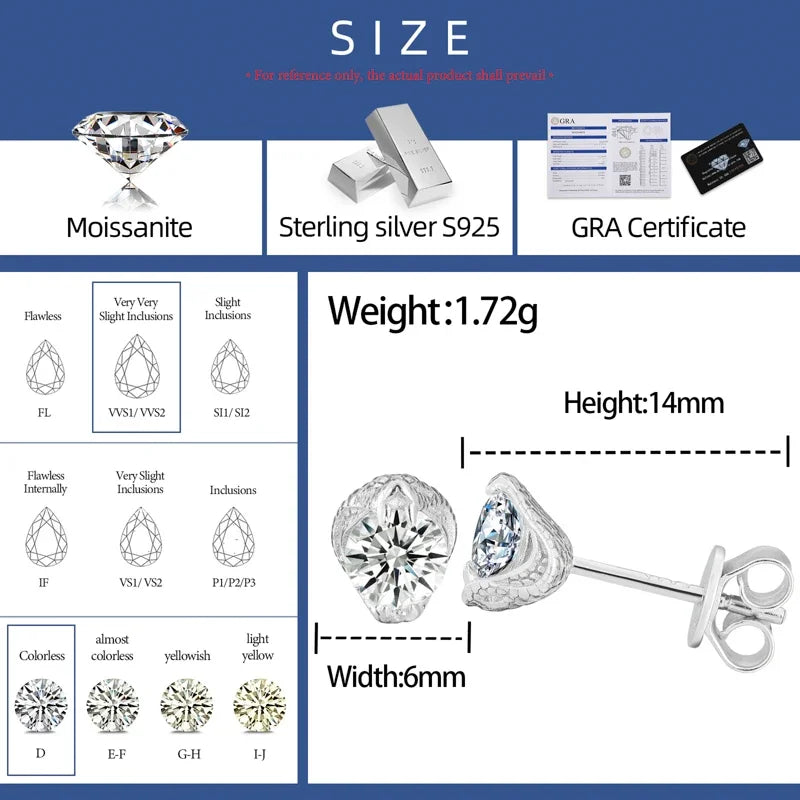 S925 Moissanite Diamond Snake Claw Stud Earrings - Different Drips