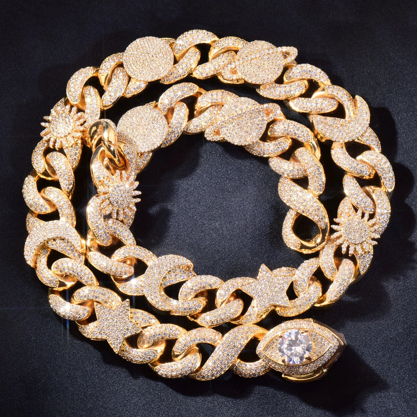 15mm Eye Star & Sun Cuban Infinity Link Chain - Different Drips