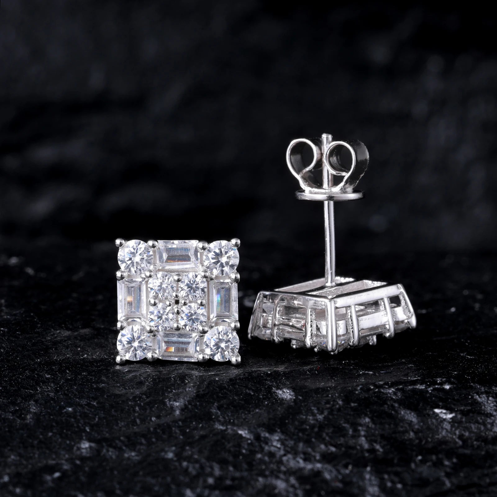 S925 Moissanite Diamond Square Clustered Earrings - Different Drips