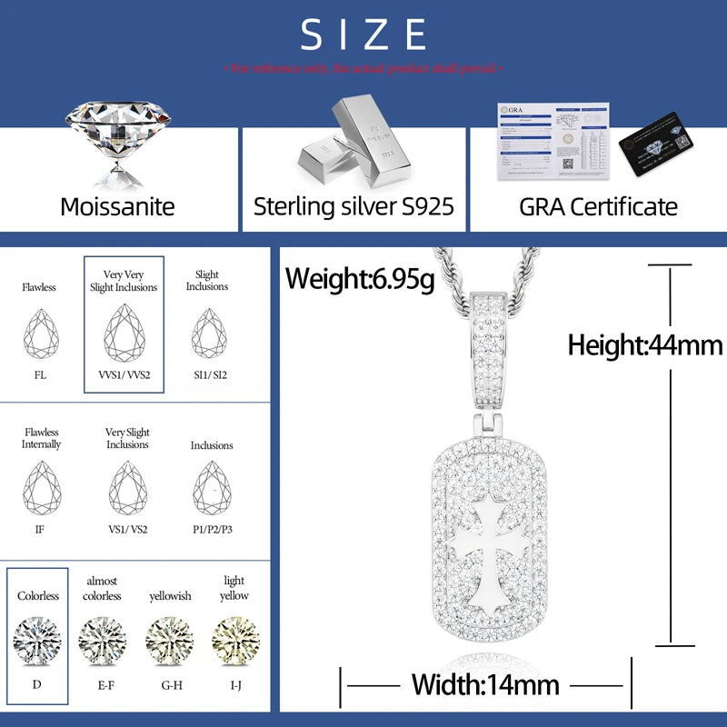 S925 Moissanite Cross Dog Tag Pendant - Different Drips