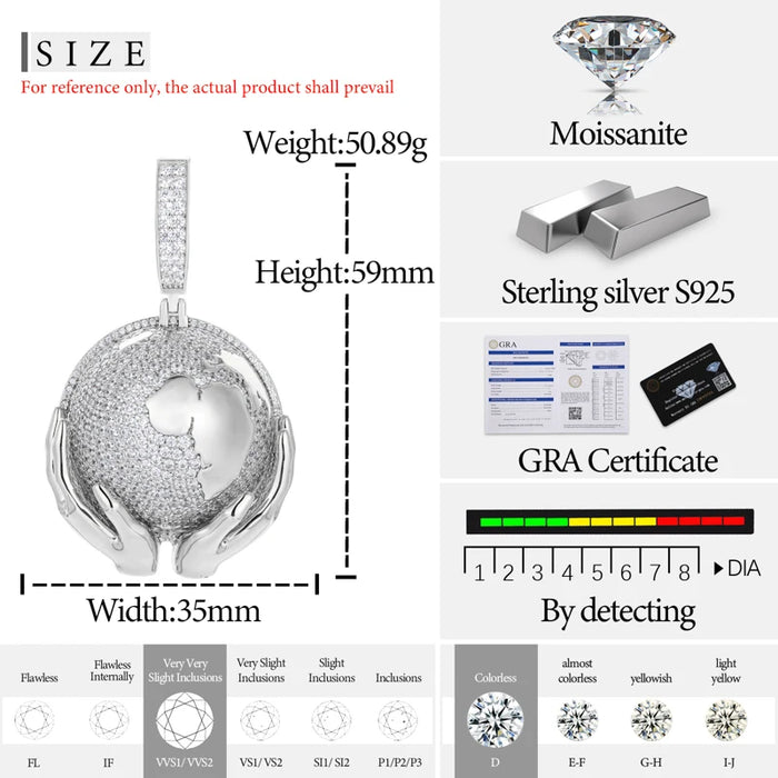 S925 Moissanite Globe in Hands Pendant - Different Drips