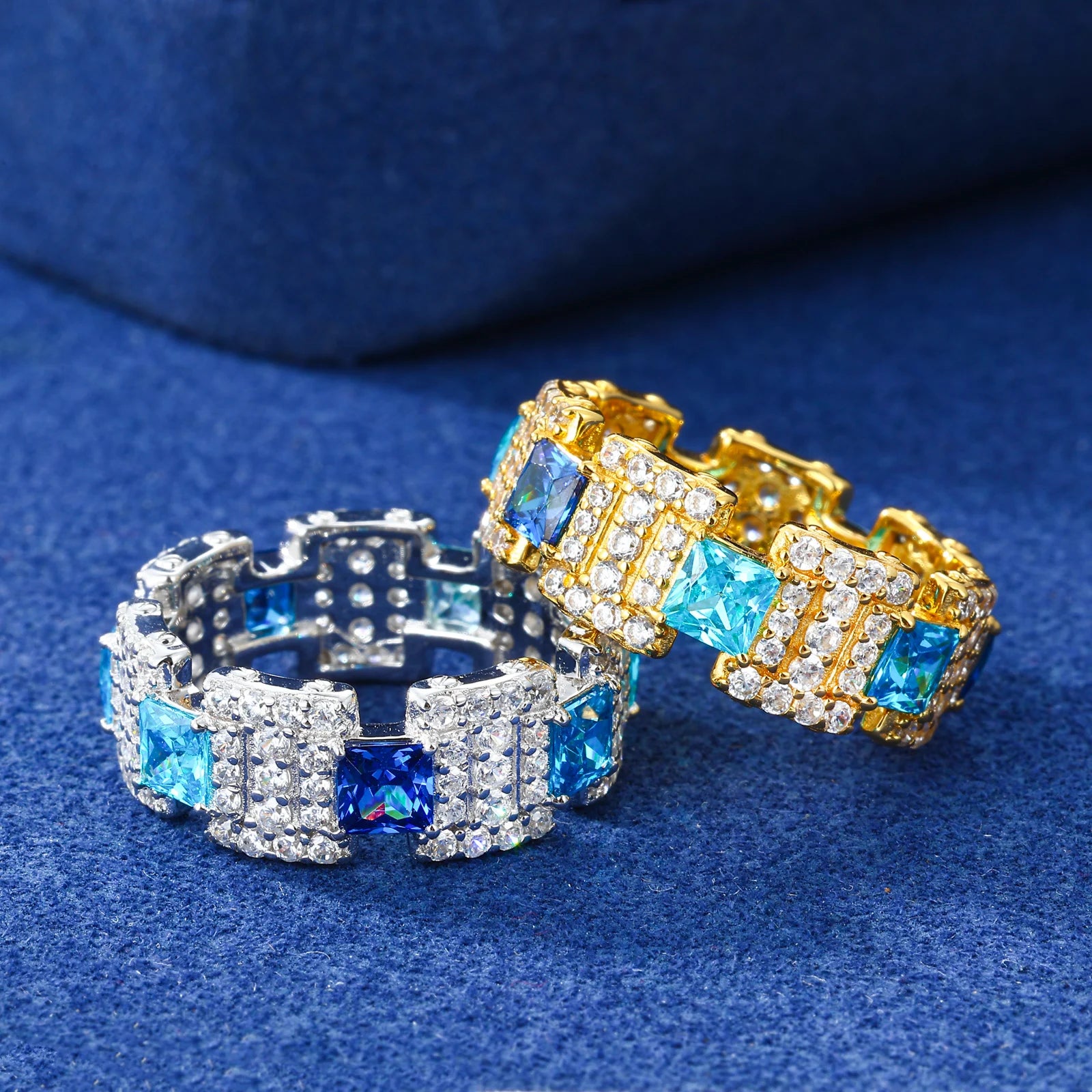 Two-Tone Blue Sapphire & Aquamarine Statement Ring - Different Drips