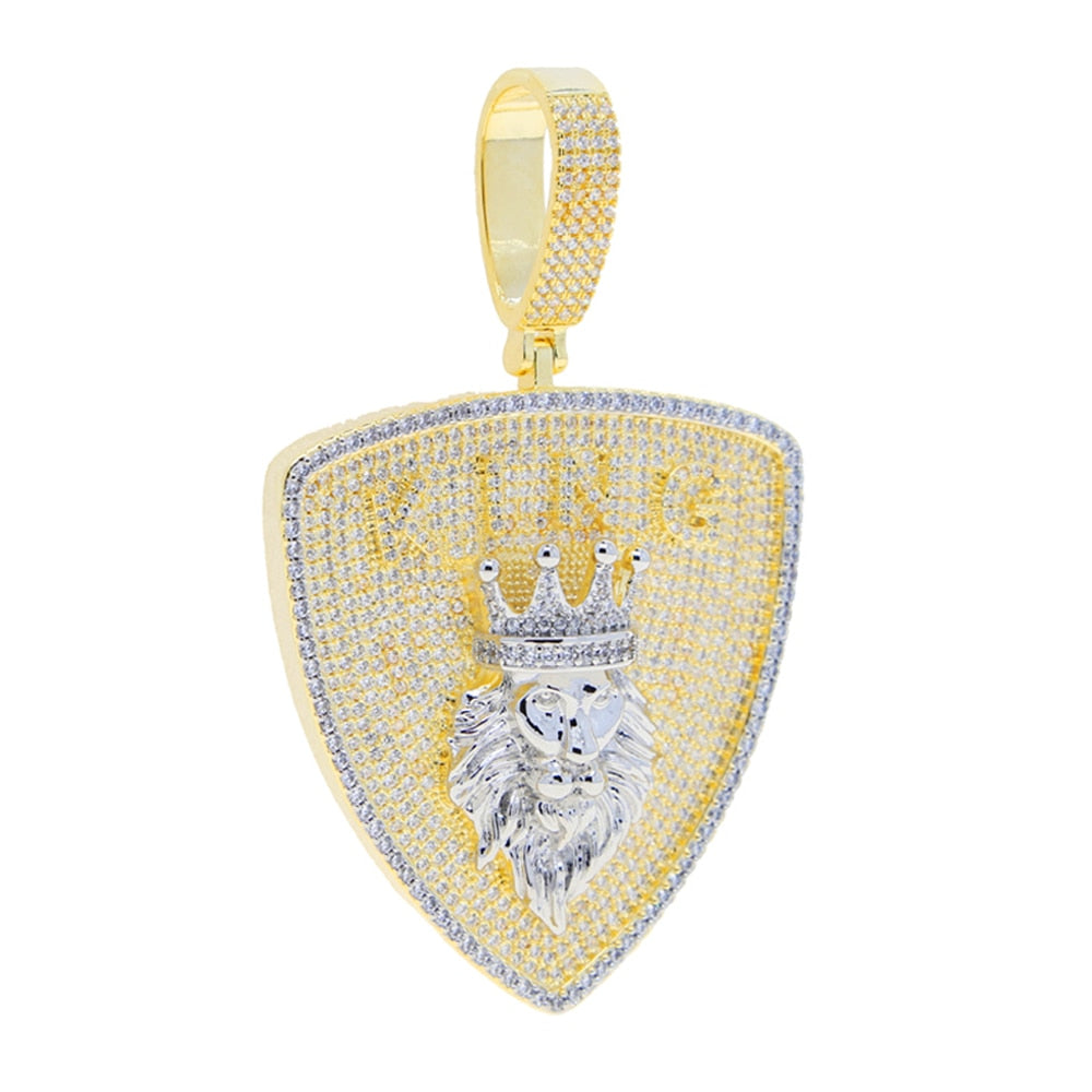 Iced Out King Shield Pendant - Different Drips