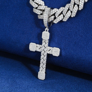 Basket-Weave Iced Moissanite Cross Pendant - Different Drips