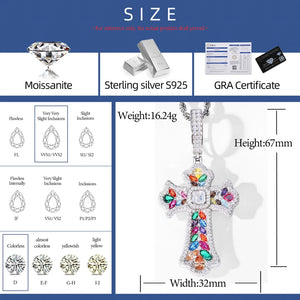 Moissanite Rainbow Budded Cross Pendant - Different Drips