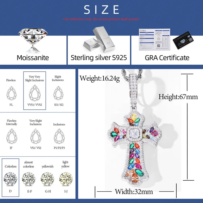 Moissanite Rainbow Budded Cross Pendant - Different Drips