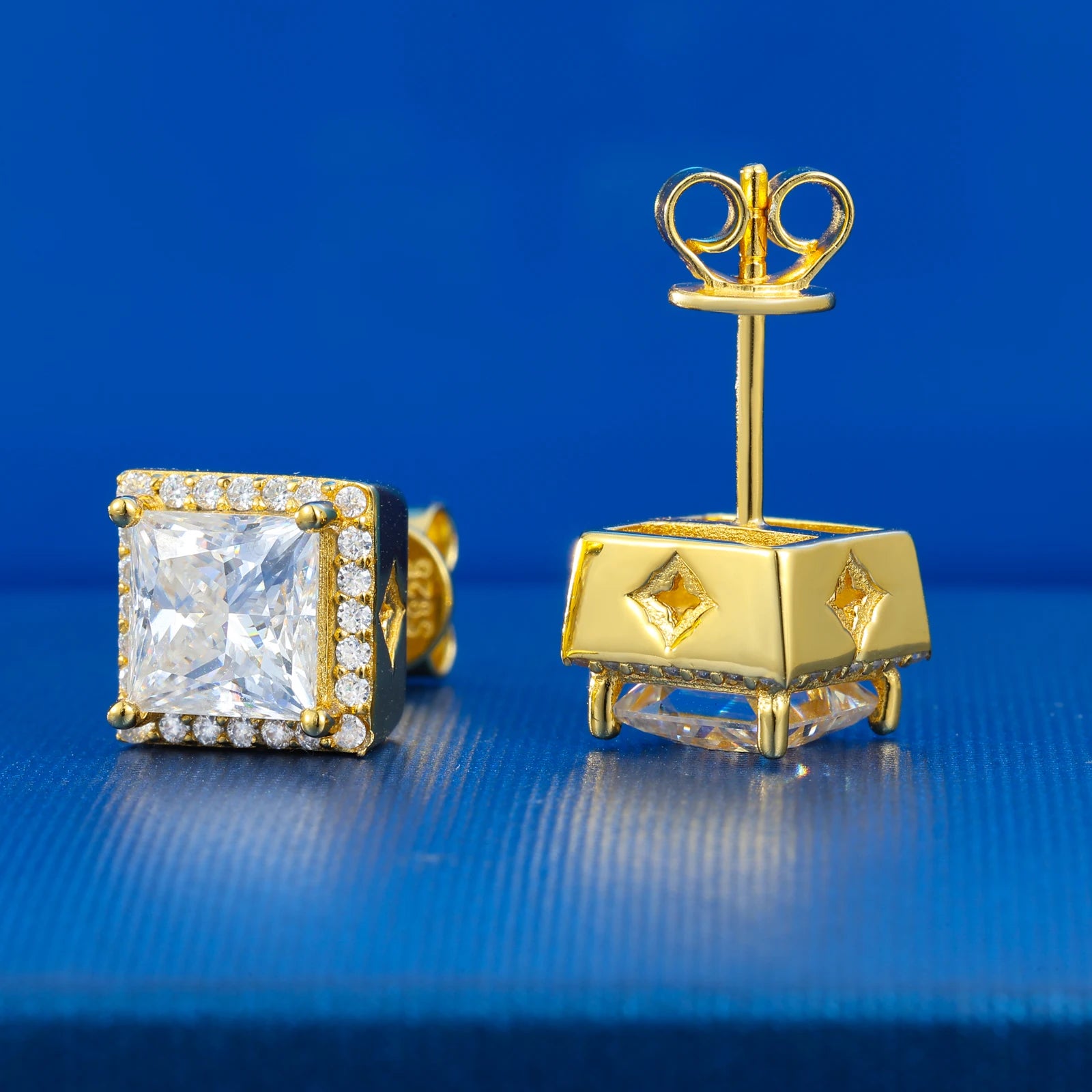 S925 Moissanite Princess Cut Square Stud Earrings - Different Drips