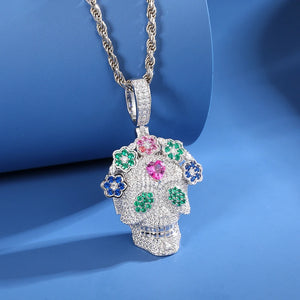 S925 Moissanite Flower Skull Pendant - Different Drips