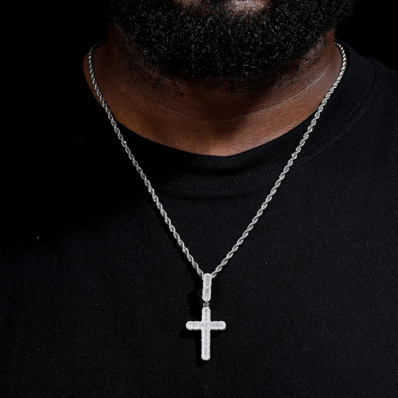 S925 Moissanite Small Baguette Cross Pendant - Different Drips