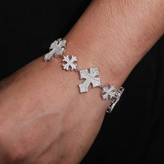 S925 Moissanite Diamond Pave Royal Cross Link Bracelet - Different Drips