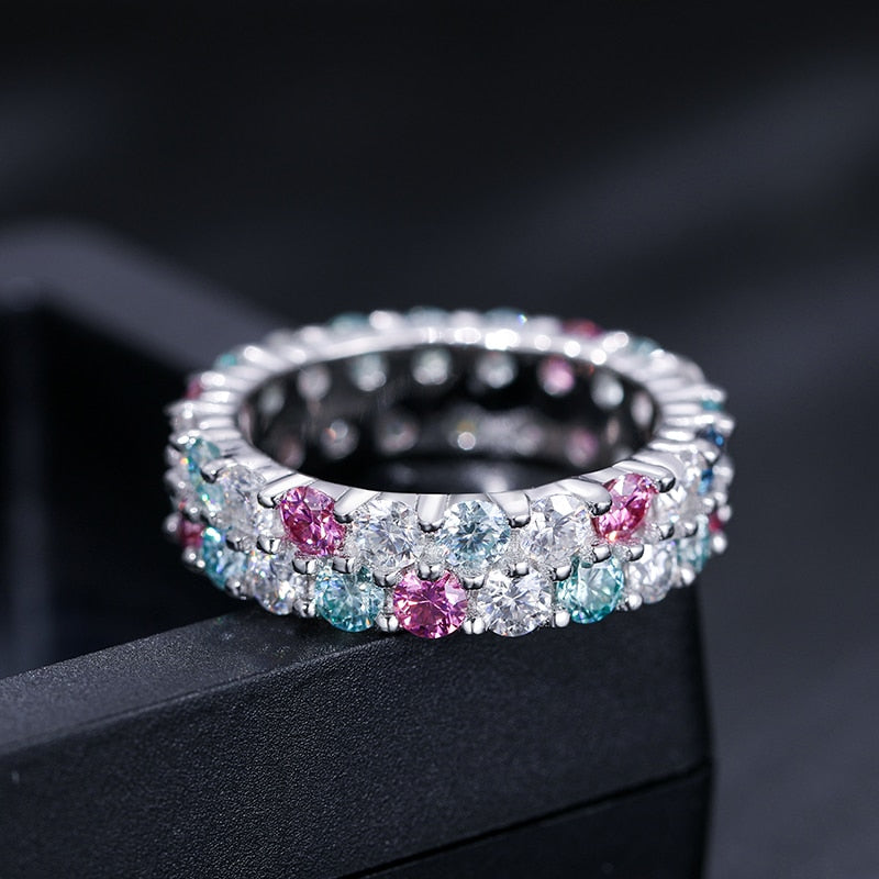 S925 2 Row Multi-Color Moissanite Eternity Ring - Different Drips