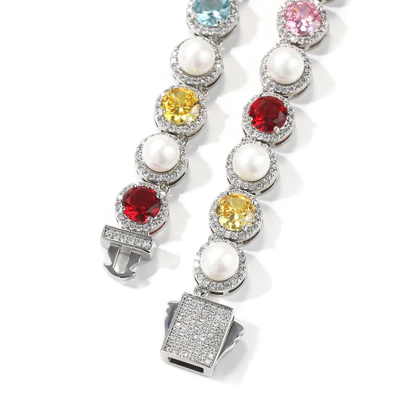 Pearl Multicolor Gemstone Halo Link Chain - Different Drips