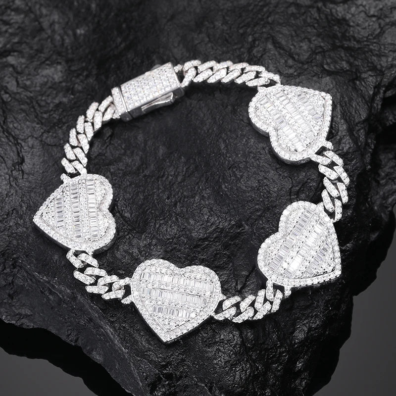 S925 Moissanite Heart Cuban Link Bracelet - Different Drips