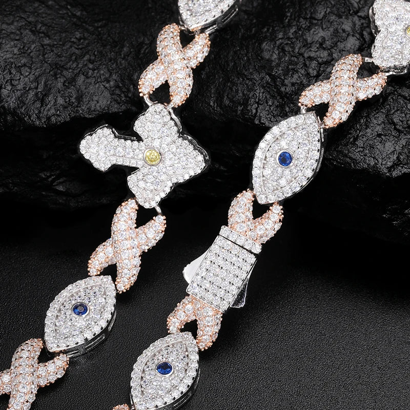 S925 Moissanite Eye Cross Infinity Link Chain - Different Drips